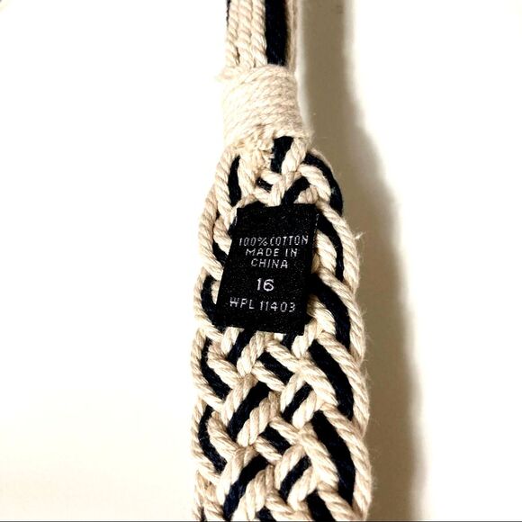 MACRAME Boho Gypsy Hippie Belt with Cords Waist Navy Blue Beige 36 inches - Picture 6 of 12